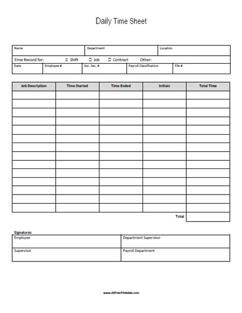 Free Printable Daily Time Sheets Template Business Psd Excel Word Pdf