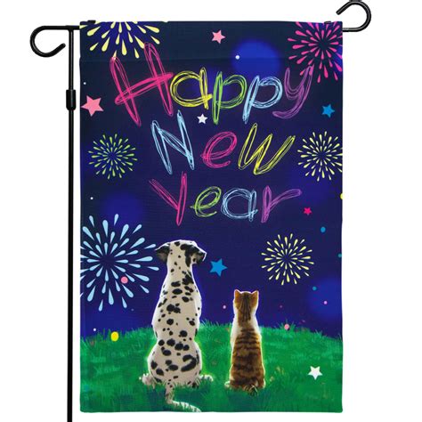 G128 Happy New Year Garden Flag New Year Themed Decorations Dog