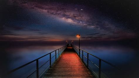 Ocean Pier Under Milky Way Sky