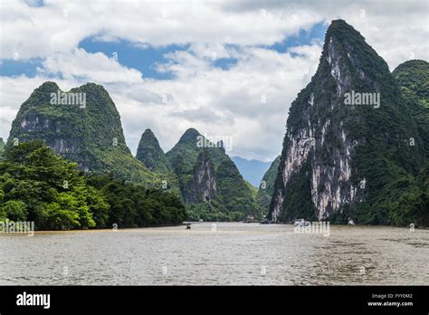Karst Mountains And Limestone Peaks Of Li River In China Stock Photo