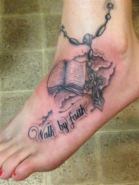 Walk By Faith Tattoo Rosary Foot Tattoos Foot Tattoos Girls Cute Foot