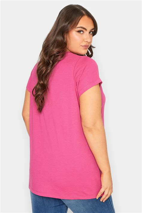 Yours Curve Plus Size Hot Pink Essential Short Sleeve T Shirt Yours Clothing