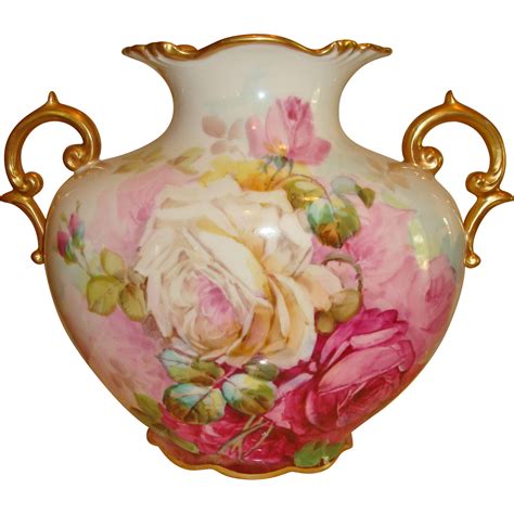 Spectacular Antique American Belleek Vase Urn Gorgeous Hand Painted