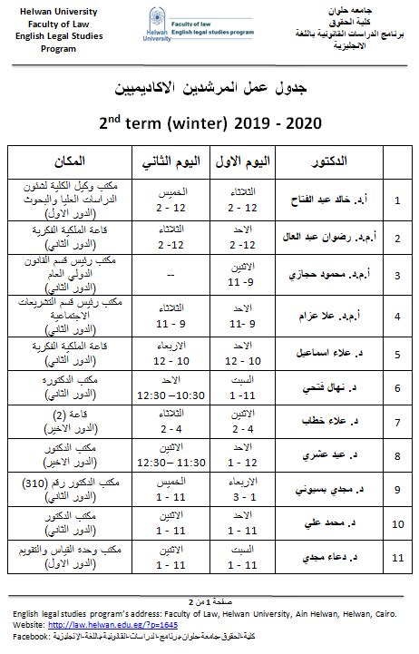 اسماء خريجي طلبة كلية الهندسة. نظام الدراسة و الارشاد الاكاديمي | كلية الحقوق جامعة حلوان ...