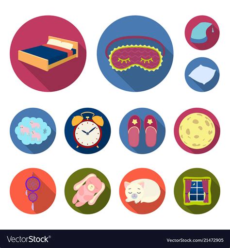 Rest And Sleep Flat Icons In Set Collection Vector Image