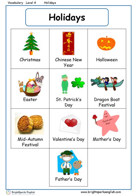 Holidays English Vocabulary Worksheet English Treasure Trove