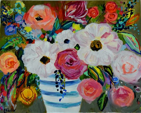 Large Bold Abstract Floral Still Life Bright Bouquet Ginger