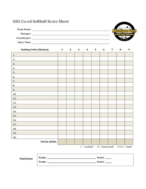 Softball Score Sheet Sample Free Download