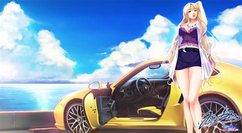 Free Download Hd Wallpaper Blonde Breasts Car Cleavage Clouds Grisaia Hair Harudera