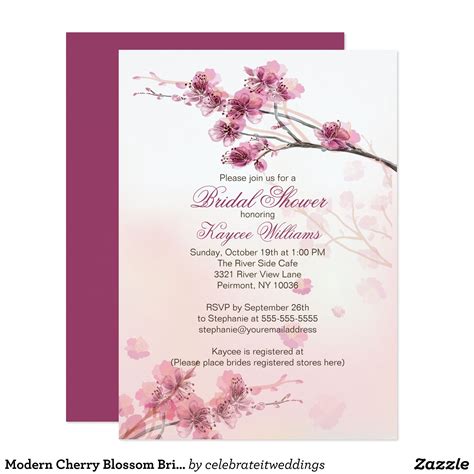 Modern Cherry Blossom Bridal Shower Invitation Zazzle Cherry