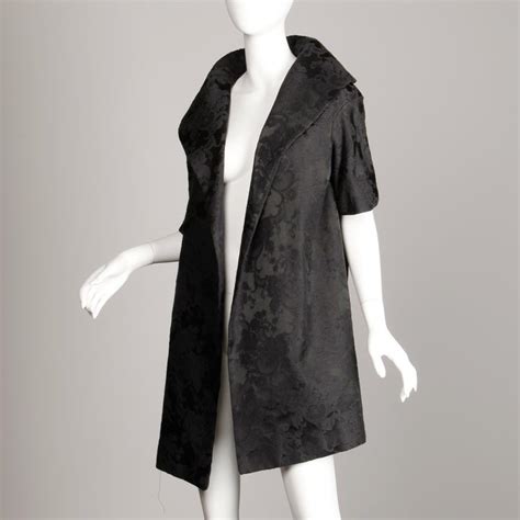 1960s Vintage Black Damask Evening Opera Dress Coat Or Duster With 34