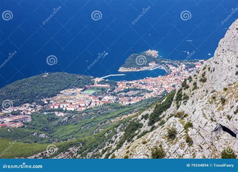 Croatia Dalmatia Biokovo Mountains Sea Panoramic Landscape Stock