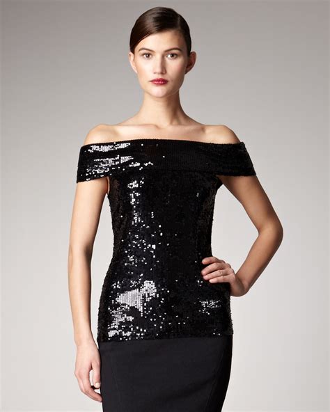 Donna Karan Sequined Off The Shoulder Tunic In Black Lyst