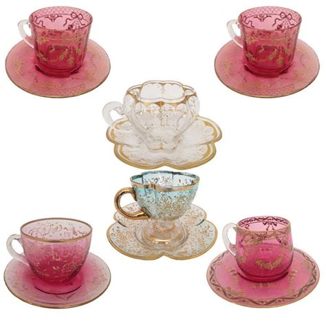 Set Of Six Individual Moser Cups And Saucers Gilt And Enameled C 1900 Cup And Saucer Moser Cup