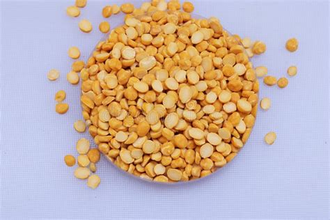 Yellow Color Split Raw Chana Dal Or Chickpeas Lentils Stock Image
