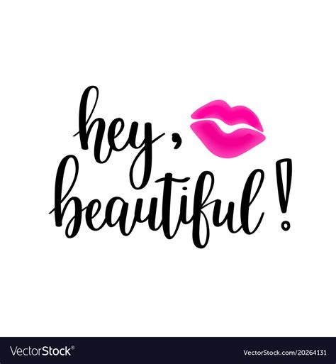 Hey Beautiful Lettering Girl Cosmetics Royalty Free Vector