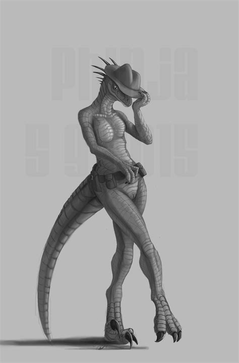 Rule 34 2015 Anthro Belt Breasts Claws Clothing Dinosaur Dolphinwarrior Female Greyscale Hat