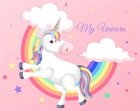 Unicorn With Rainbow On Pink Background 591620 Vector Art At Vecteezy