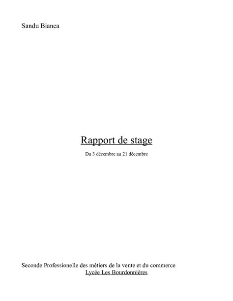 Rapport De Stage Universitaire Exemple