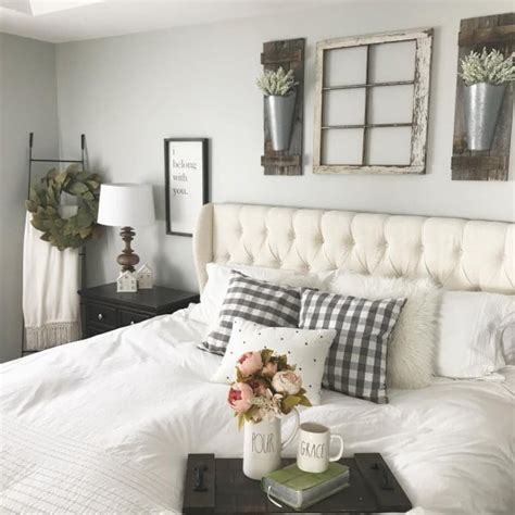 From the gorgeous beige on the walls to the distressed white paint on the balusters and wooden wall accents, there is a simply unaffected look here. 20 Charming Farmhouse Bedroom Ideas You Can Copy