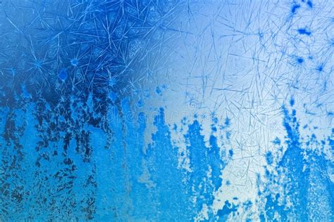 Frosted Window Macro View Cold Winter Weather Concept Stock Photo