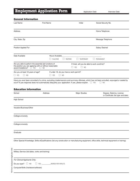 Printable Generic Job Application Form Template Business 50 Free