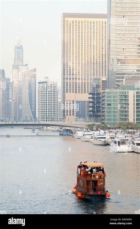 Dubai Marina Boat Tour Tourism Boats Skyscrapers Scene View Uae Hi Res