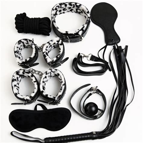 The Adult Game 9pcsset Pu Leather Handcuffs Whip Collar Erotic Toy For