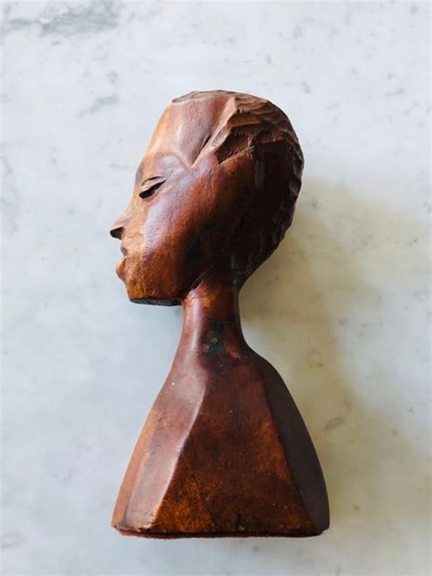 Bust Vintage Wood Carving Human Head Hand Carved Sculpture Etsy