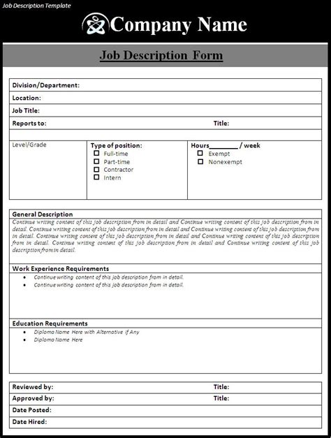 Job Description Template Free Formats Excel Word