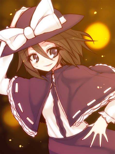 Safebooru 1girl Bow Brown Eyes Brown Hair Capelet Hat Hat Bow Holding
