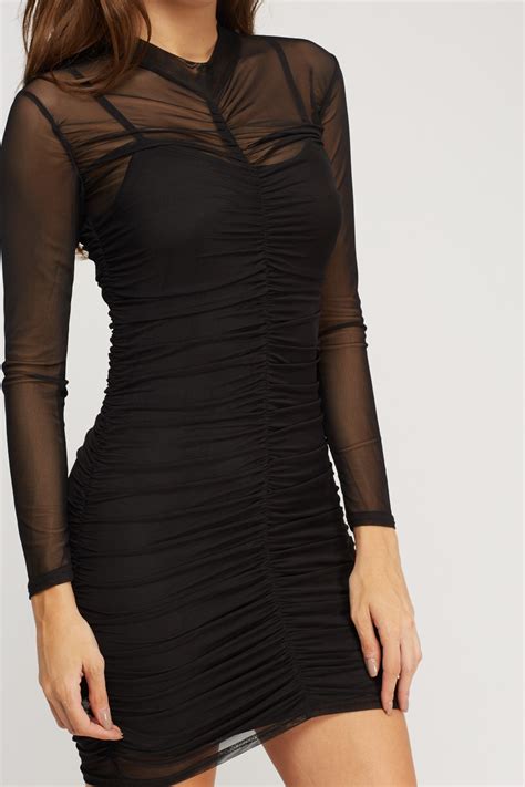 Mesh Overlay Ruched Dress Just 7