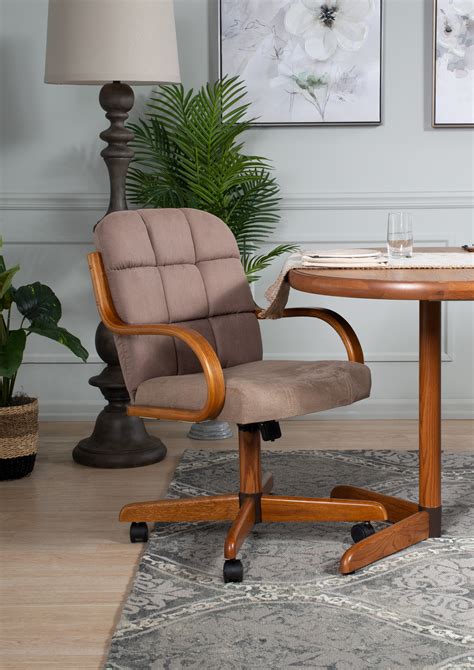 Brown Caster Chair Tilt Rolling And Swivel Casual Dining Chair Single