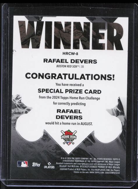 Topps Hrcw Rafael Devers Home Run Challenge Winners August