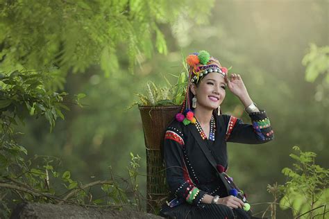 Hmong Hill Tribe People Dressed In Costumes A Beautiful City In Laos Photograph By Somchai