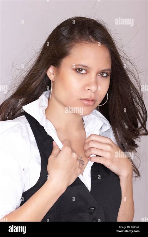 A Pretty Filipino American Woman With Long Brown Hair Stock Photo Alamy