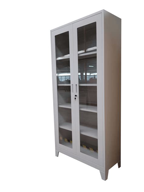 Full Height Swing Glass Door Metal Cabinet In Gray Huadu Furniture