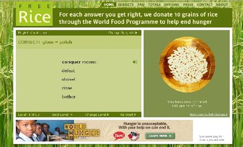Free Rice Is An Educational Game Every Answer You Get Right 10 Grains