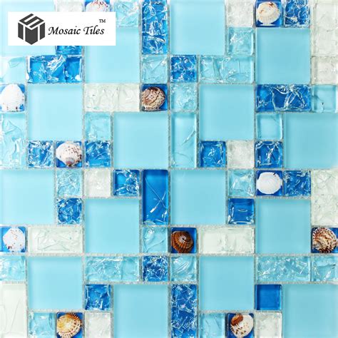 Tst Glass Conch Tiles Sea Blue Glass Tile Bathroom Wall
