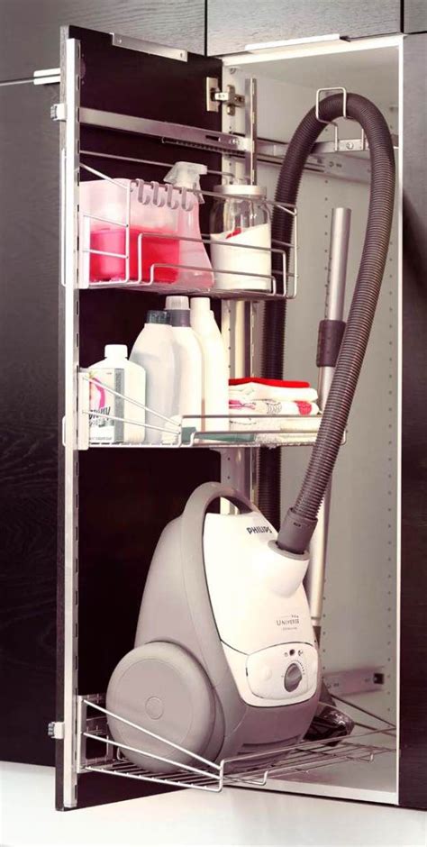 Featuring 3 closet rods that expand from 30 in. pull out organizer to hold vacuum and cleaning supplies ...
