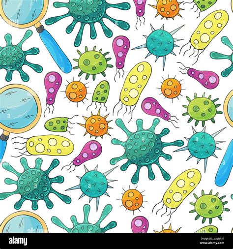Vector Seamless Pattern Bacteria And Microbes Search For Viruses