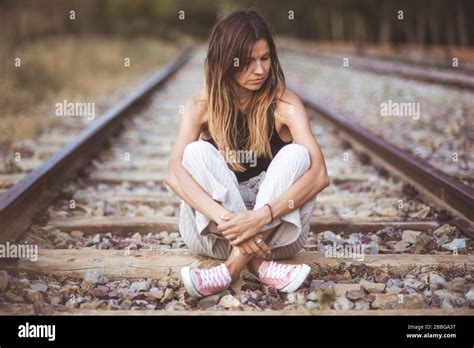 Girl Standing On Railroad Track Hi Res Stock Photography And Images Alamy