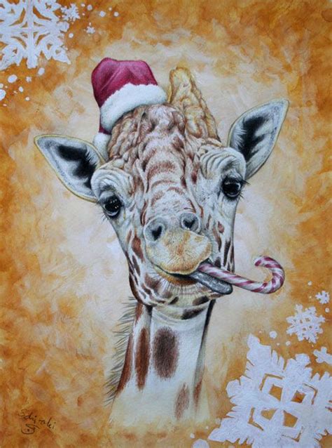 Christmas Giraffe By Schiraki Giraffe Art Giraffe Pictures Animal