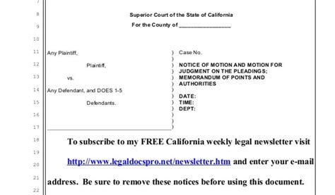 Pleadings Template Sample California Motion For Judgment On The
