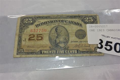 One 1923 Canadian 25 Cent Bill Big Valley Auction