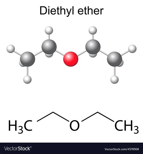 Formula And Model Of Diethyl Ether Molecule Vector Image