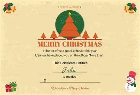 Printable Christmas T Certificate Template In Adobe Photoshop