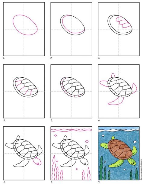 Easy How To Draw A Sea Turtle Tutorial And Sea Turtle Coloring Page