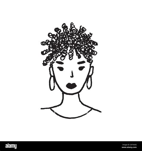 Hand Drawing Of Cute Face Curly Haired Girl Black And White Minimal Style Doodle Stock Vector