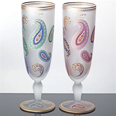 2 Ungaro Paris Pils Gläser Mattiert Weiß Paisley Gold Sasaki Japan Rosa